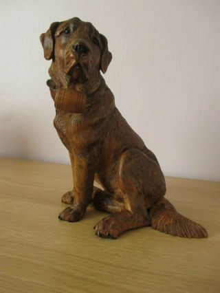 ANTIQUE BLACK FOREST CARVED ST.  BERNARD DOG SWISS WOOD CARVING 2