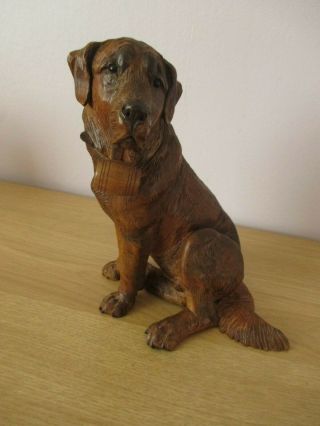 ANTIQUE BLACK FOREST CARVED ST.  BERNARD DOG SWISS WOOD CARVING 3