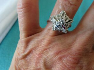 Vintage 14k White Gold Diamond Eastern Star Ring 14 Mm Sz 6 11 Diamonds Vs2 G