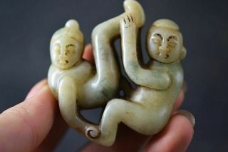 Chinese Old Jade Carved Sexy Men&women People Art Statue/pendant H81