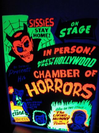 Vintage Spook Show Poster Dr.  Shiver ' s Chamber Of Horrors Black Light Day Glow 2
