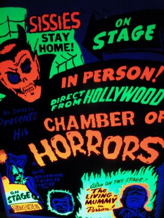 Vintage Spook Show Poster Dr.  Shiver ' s Chamber Of Horrors Black Light Day Glow 3