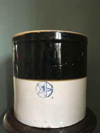 Large Antique Two Toned Stoneware Crock Blue Star 6 Gallon