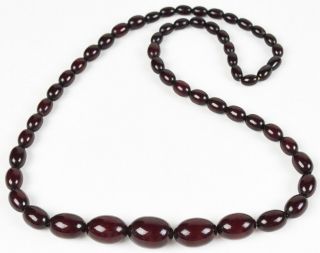 Bakelite Graduated Bakelite Bead Necklace Dark Black Cherry Amber Beaded