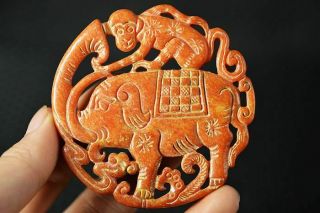 Delicate Chinese Old Jade Carved Elephant/monkey Pendant 马上封侯 W76