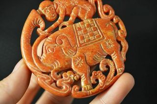 Delicate Chinese Old Jade Carved Elephant/Monkey Pendant 马上封侯 W76 2