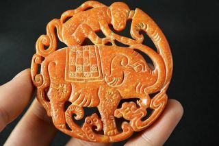 Delicate Chinese Old Jade Carved Elephant/Monkey Pendant 马上封侯 W76 4