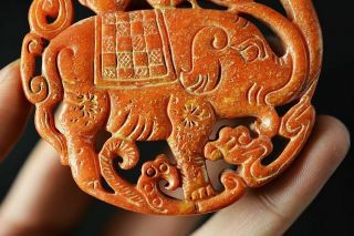 Delicate Chinese Old Jade Carved Elephant/Monkey Pendant 马上封侯 W76 5