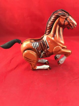 Vintage Daiya Made In Japan Tin Litho Wild Western Horse Wind - Up Mechanical Toy