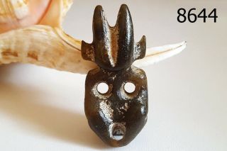 Ancient Style Carved Bactrian Old Black Stone Face Bead 8644