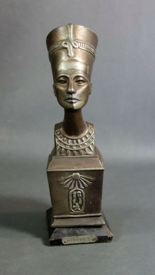 Art Deco Egyptian Revival Queen Nefertiti Pewter Bust Statue Sculpture Figurine