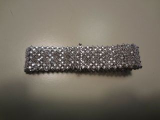116 Vintage Sterling Silver Mesh Bracelet Loaded With Diamonds - 925