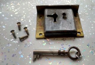 Vintage Brass Drawer/cabinet Lock & Key From Very Old Bureau Fine