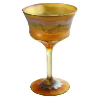 Early Antique Tiffany Studios Gold Favrile Glass Faceted Stemmed Goblet C.  1895