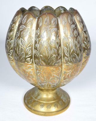 Indian Brass Lotus Pot Early 20th Century 4