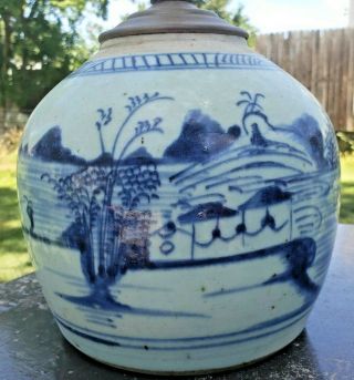 18th Century Chinese Canton Porcelain Ginger Jar Blue,  White Lamp