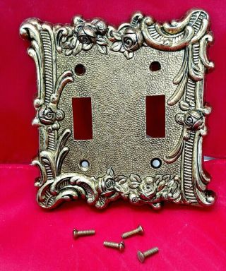 Vintage Double Light Switch Plate Metal Gold Rose Edmar Creation Sr7