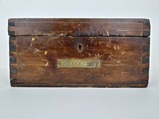 Antique Wood Document Box Dovetail Construction w/ Name Plaque - P5 F.  A.  Moore 2