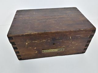 Antique Wood Document Box Dovetail Construction w/ Name Plaque - P5 F.  A.  Moore 3