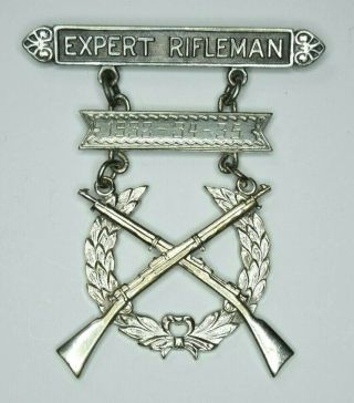 Rare Sterling H&h 1930s Us Marine Corps Expert Rifleman Badge China Pre Wwii