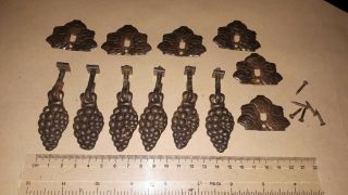 6x Antique Drop Handles - Bunches Of Grapes With Vine Leaf Backs 4