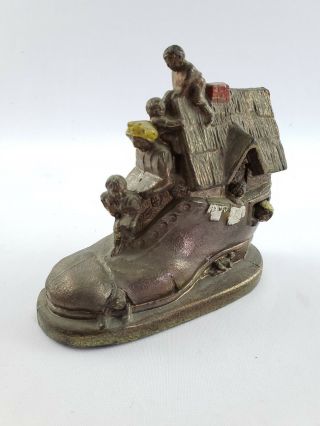 Vintage Old Woman In A Shoe Dodge Inc Bookend 1940s Bronze Mother Goose