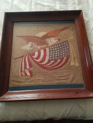 Antique Embroided 48 Star American Flag With Eagle