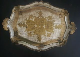 Vintage Italian Florentine Gold Gilt Wood Wooden Tray Ornate Stamped