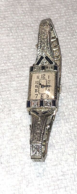 Gorgeous Antique Art Deco 14 K Gold Sapphire Diamond Watch Benrus