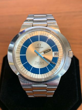 Omega Automatic Geneve Dynamic Vintage Watch Blue Dial Stainless Steel Band