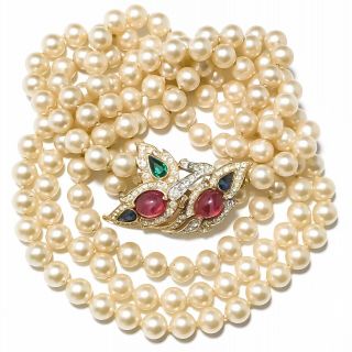 Trifari 1965 Jewels Of India Fx Pearl Tricolor Pave Rhinestone Necklace Philippe