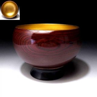 6b2: Vintage Japanese Lacquered Wooden Bowl,  Haisen Bowl,  Gold