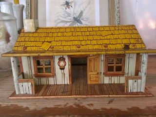 Marx Vintage Rare Acw White Western Style Building Playset Tin Cabin Dollhouse