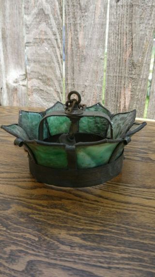 Antique Partial Hanging Light Fixture Green Glass Parts/project