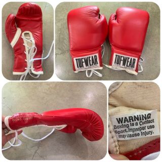 Deadstock 80s Tuf - Wear Boxing Gloves 10oz Nos Sparring Gloves Red Usa Rocky Vtg