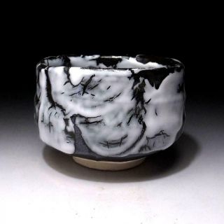 6D4 Japanese pottery tea bowl,  Seto ware by Famous Eichi Kato,  Snow white glaze 4