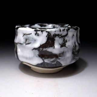 6D4 Japanese pottery tea bowl,  Seto ware by Famous Eichi Kato,  Snow white glaze 6