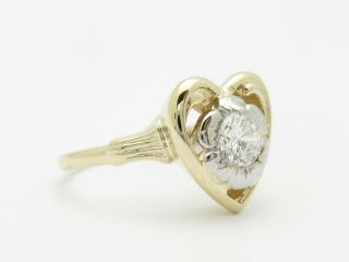 10k Yellow Gold White Zircon Heart Design Vintage Estate Hand Made Ring 3