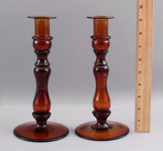 Pair Vintage Mid - 20thc Pairpoint Amber Glass,  Historic England,  Candlestick