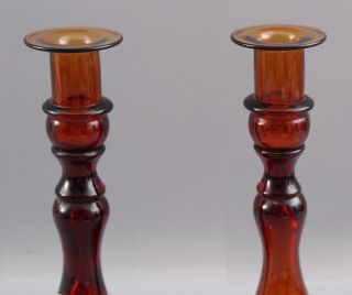 Pair Vintage Mid - 20thC Pairpoint Amber Glass,  Historic England,  Candlestick 3