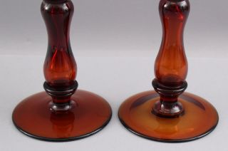 Pair Vintage Mid - 20thC Pairpoint Amber Glass,  Historic England,  Candlestick 4