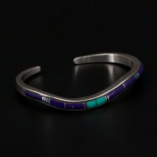Vtg Sterling Silver - Navajo Bg Mudd Turquoise Lapis 6.  75 " Cuff Bracelet - 27g