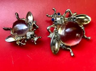 Vintage Trifari Sterling Silver Alfred Philippe Lucite Jelly Belly Bees Set