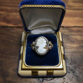 Rare Antique Mens Cameo Ring Sterling Silver And 12k Gold Accents Size 11.  5