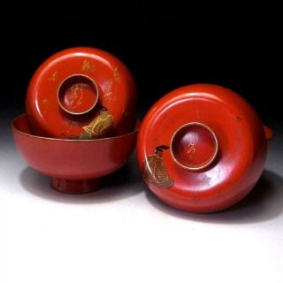 6k7: Vintage Japanese Lacquered Wooden Covered Bowls,  Makie,  Japanese Poet