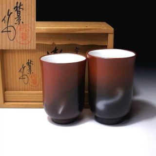 Zk8: Japanese Sencha Tea Cups,  Tokoname Ware By 1st Class Potter,  Shukei Kato