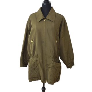 Auth Chanel Cc Long Sleeve Coat Jacket Khaki 100 Silk Vintage France Ak29144