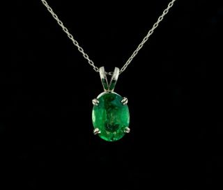 Vintage Estate 1.  57ct Natural Green Emerald Platinum Pendant Necklace Set