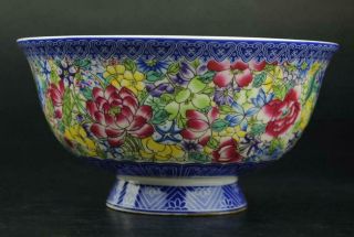 Chinese Famille Rose Porcelain Hand - Painted Flower Bowl / Qianlong Mark B01