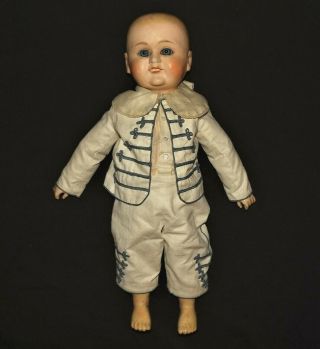 Antique All Wood W/ Surface Finish Glass Eyes Painted Hair Vintage 21 " Boy Doll